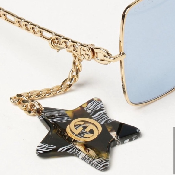 Gucci 61mm blue square sunglasses with star attachable/detachable charms NWT - Picture 6 of 17